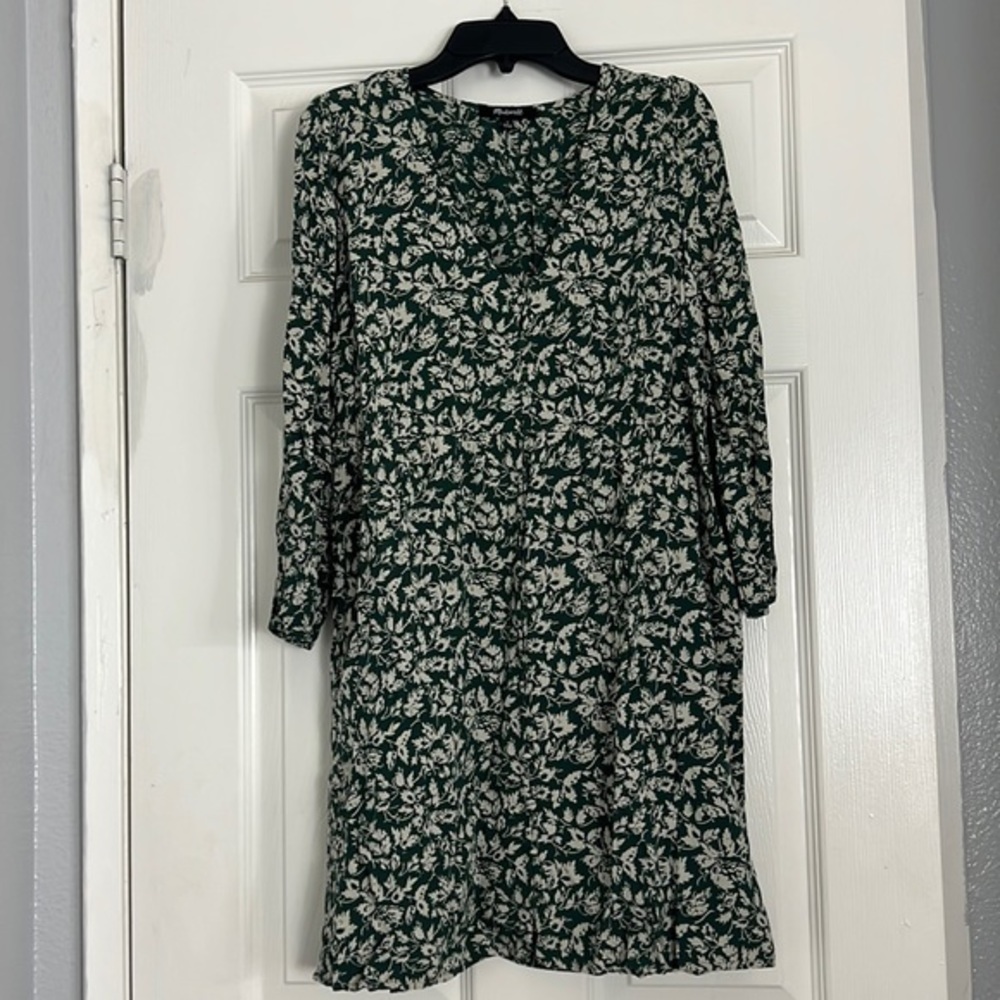 Madewell V-Neck Button-Front Mini Dress in Forest Leaves - Picture 2 of 9